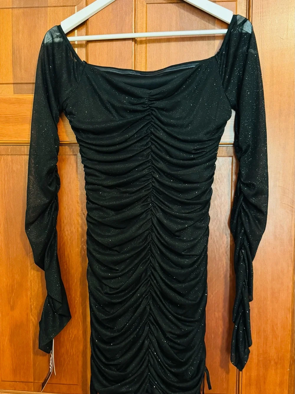Jump Black Sparkle Ruched Long-Sleeve Dress